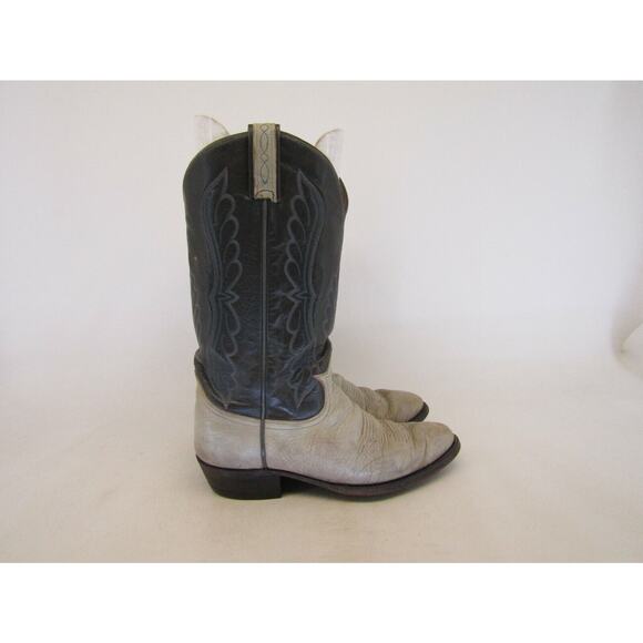 TONY LAMA Mens Size 9 D Two Tone Gray Leather Bullhide Cowboy Boots Gold Label main image 10